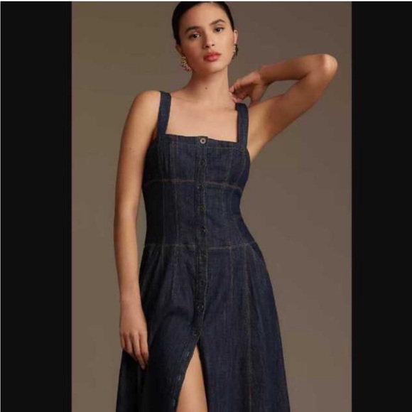 Anthropologie Sqaure Neck Buttondown Corset Dress 6 - Picture 3 of 9